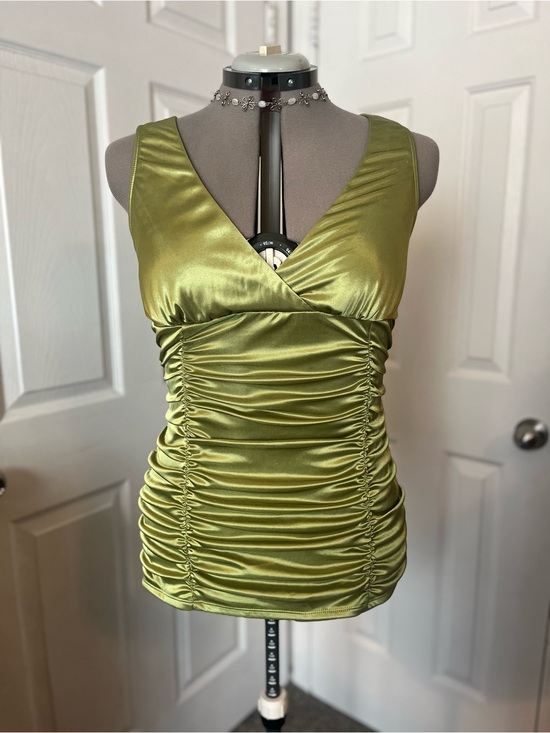 Studio Y Tops - Studio Y Y2K Ruched Satin Tank Top, Green, Size XL